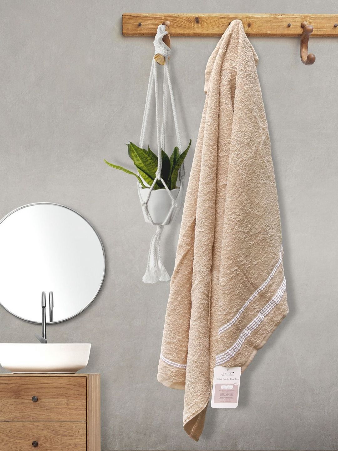 Florida Beige & White Striped Cotton 350 GSM Bath Towel-picture-23