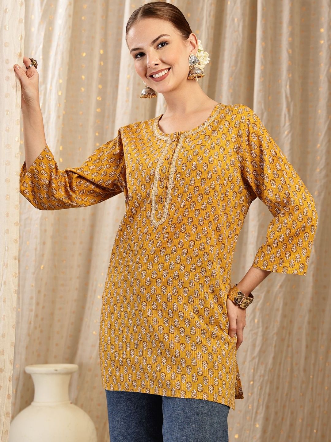 House Of Zelena Women Ethnic Motifs Printed Round Neck Pure Cotton Maternity Top-image-13