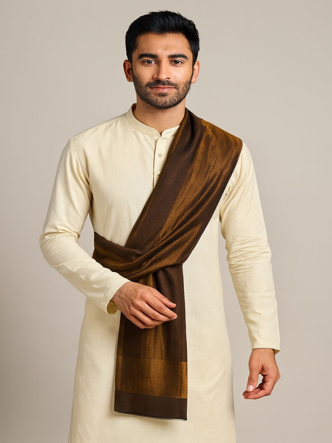 MUFFLY Men Zari Twilight Solid Wool Stole with Border-picture-13