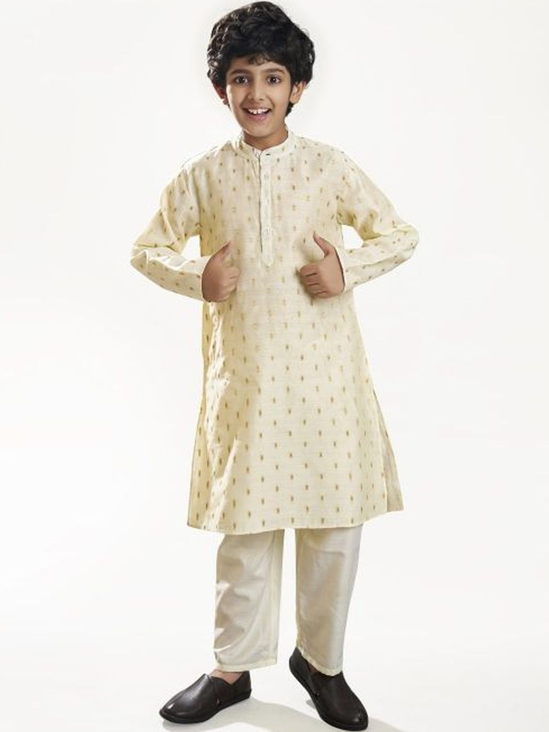 Bittu By Bhama Boys Floral Woven Design Mandarin Collar Kurta with Pyjamas-picture-46