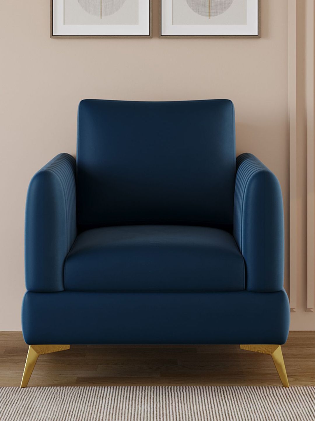 ARRA Vivaan Navy Blue 1 Seater Velvet Sofa