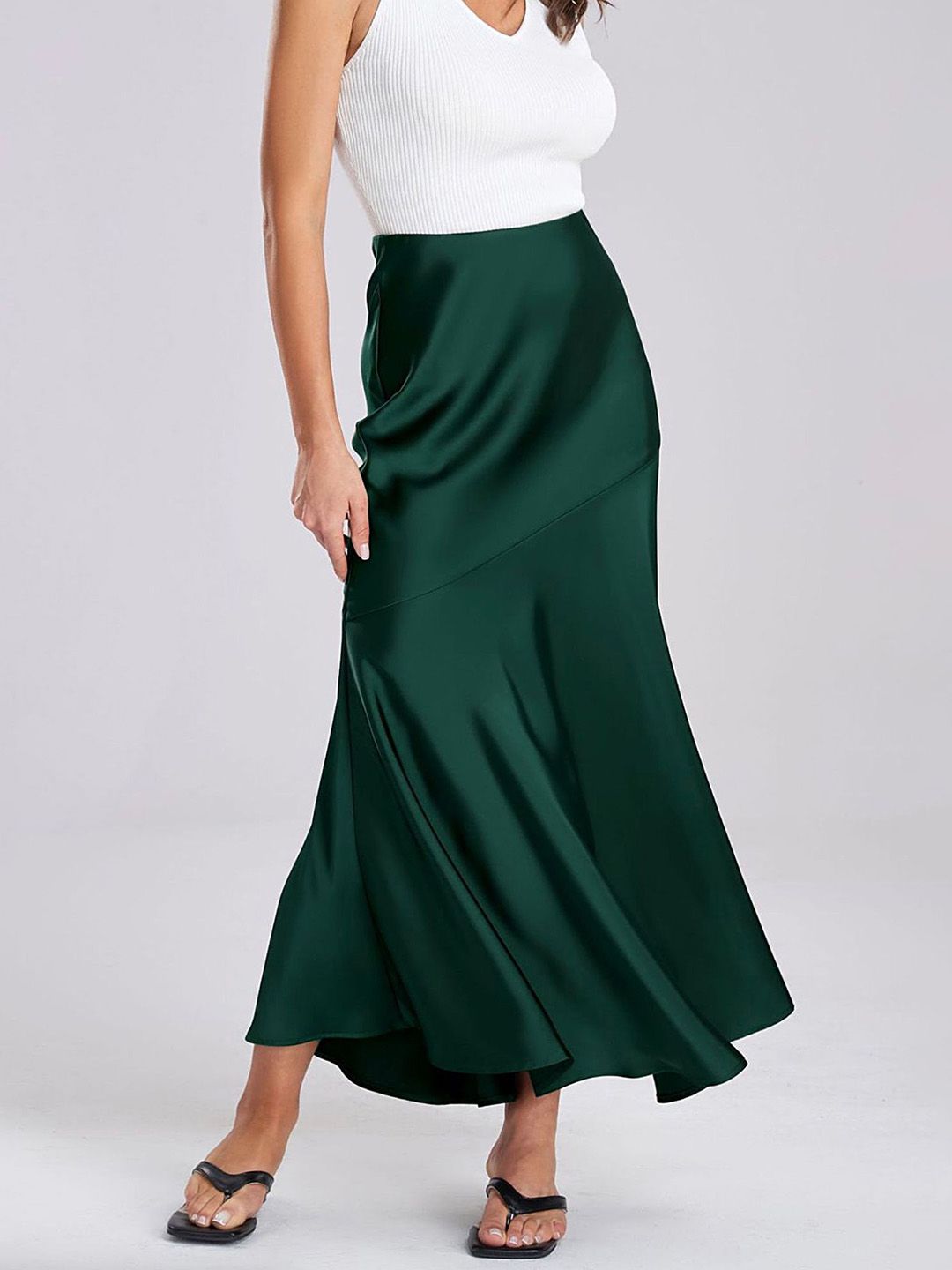 LULU & SKY Women High-Rise A-Line Asymmetric Hem Maxi Skirt-image-9