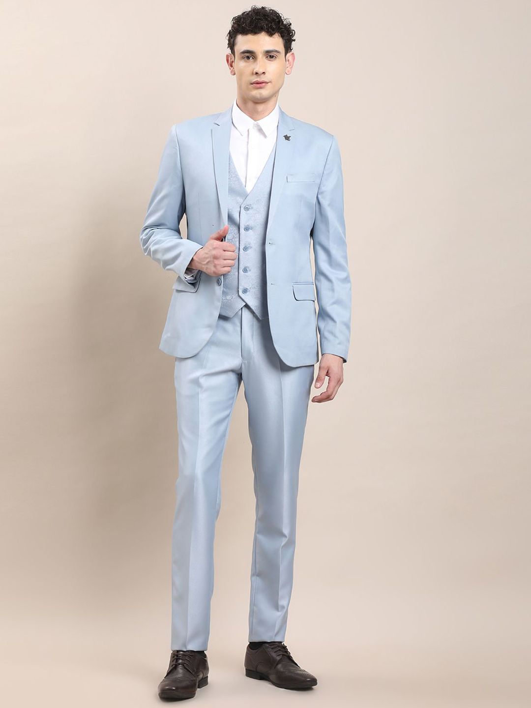 Turtle Men Self-Design Tailored-Fit Single-Breasted Three-Piece Party Suit-image-11