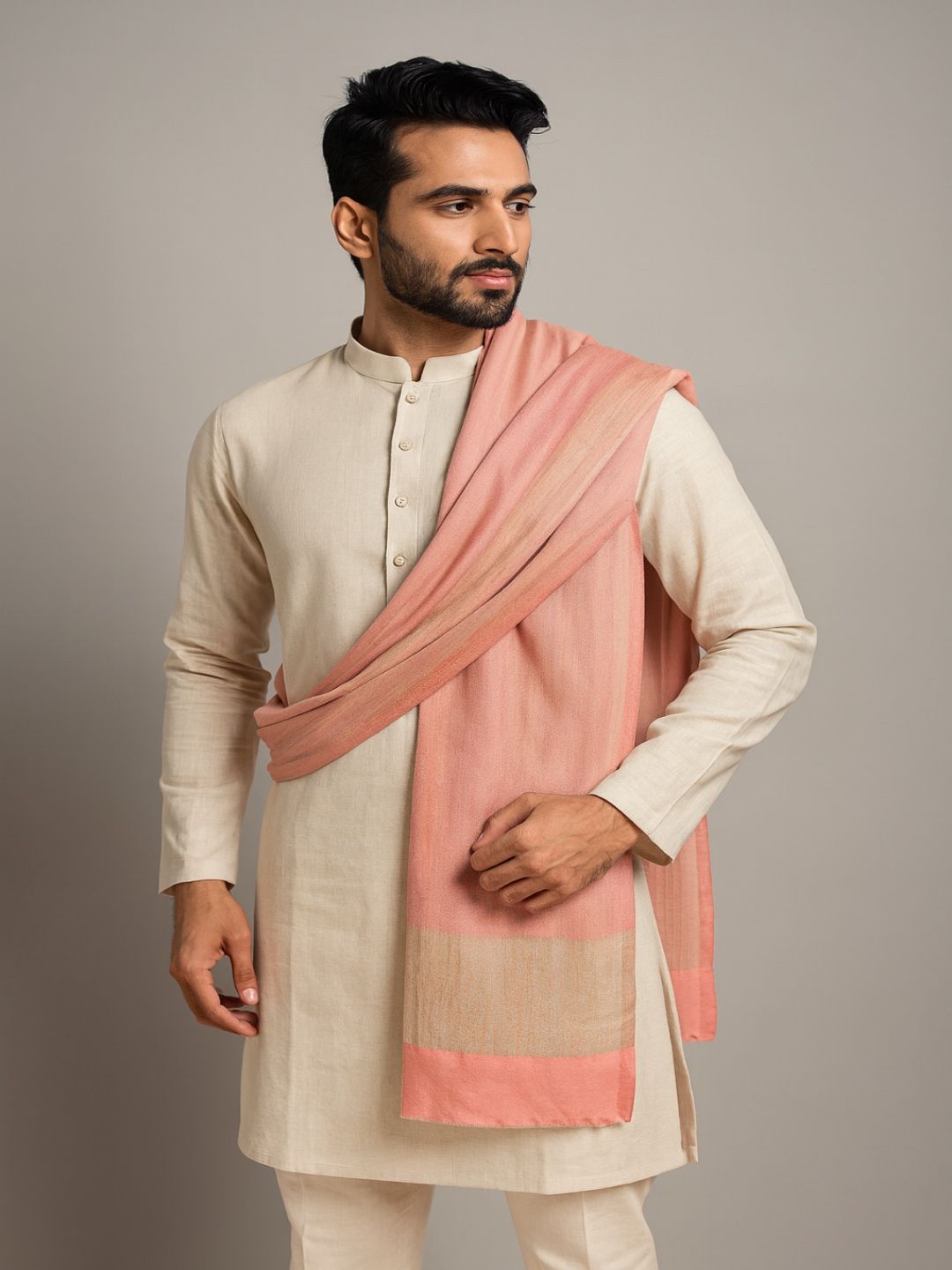 MUFFLY Men Zari Twilight Solid Wool Stole with Golden Border-picture-14