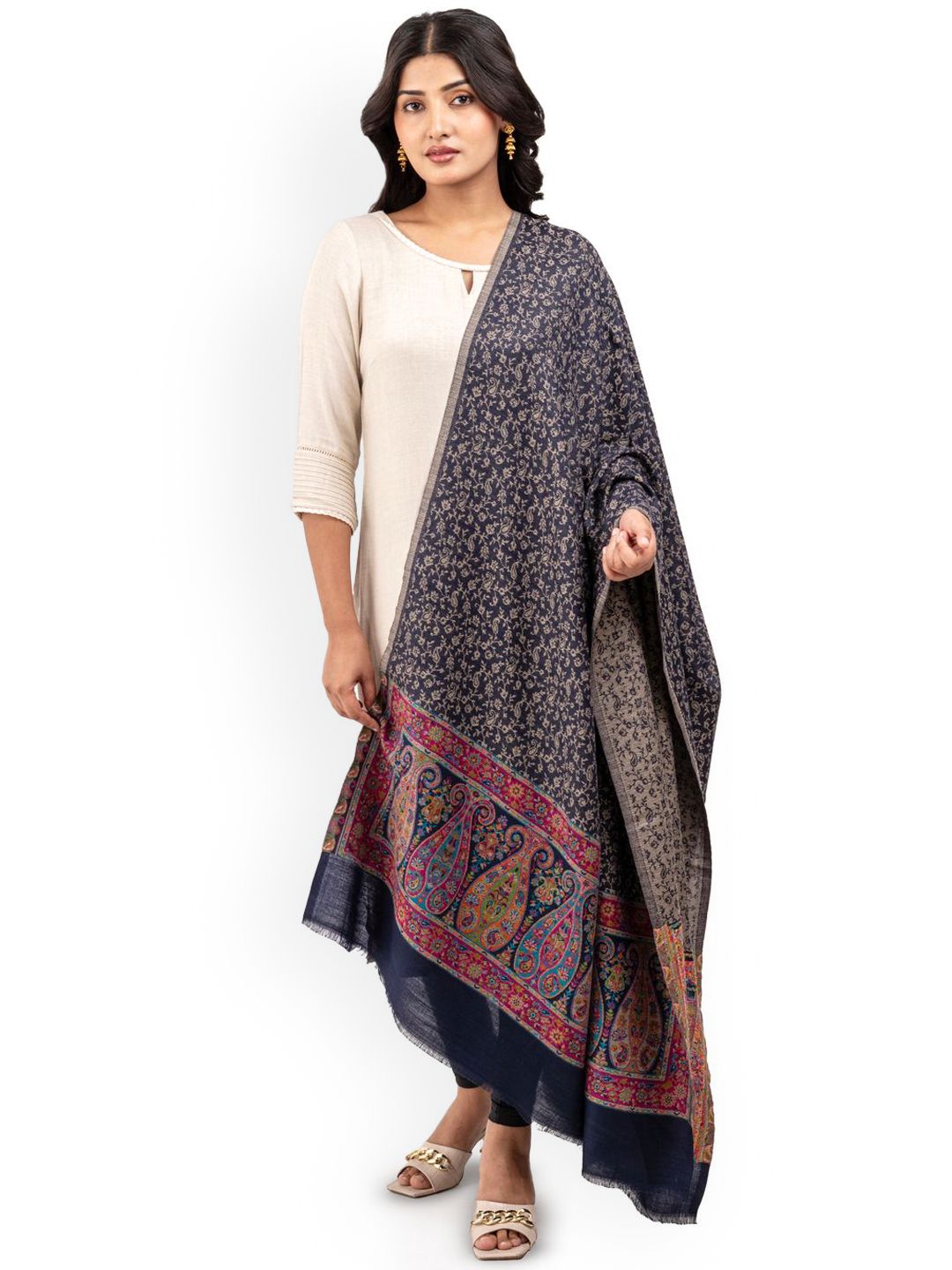 Naureen Paisley Woven Design Pashmina Woollen Shawl-picture-24