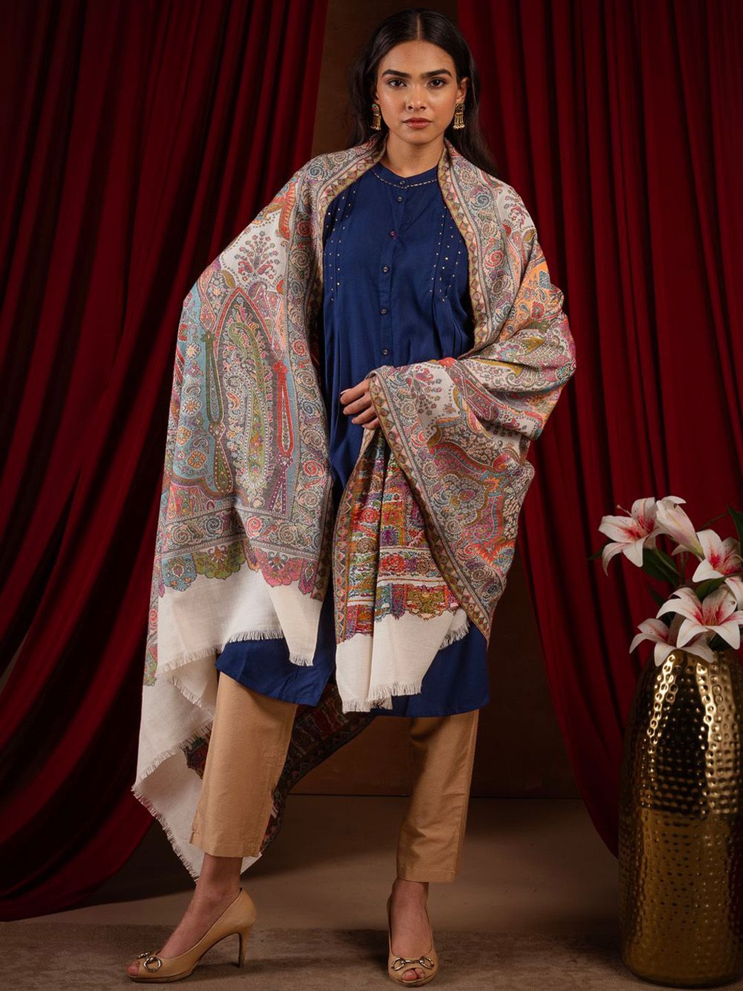 Naureen Women Paisley Woven Design Pashmina Shawl-picture-15