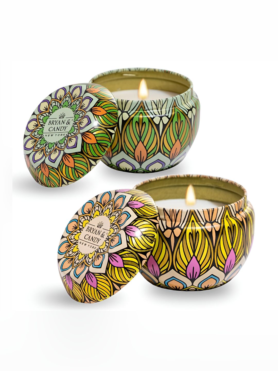 BRYAN & CANDY NEW YORK Yellow & Green 2 Pieces Spiced Apple Scented Jar Candles-picture-22