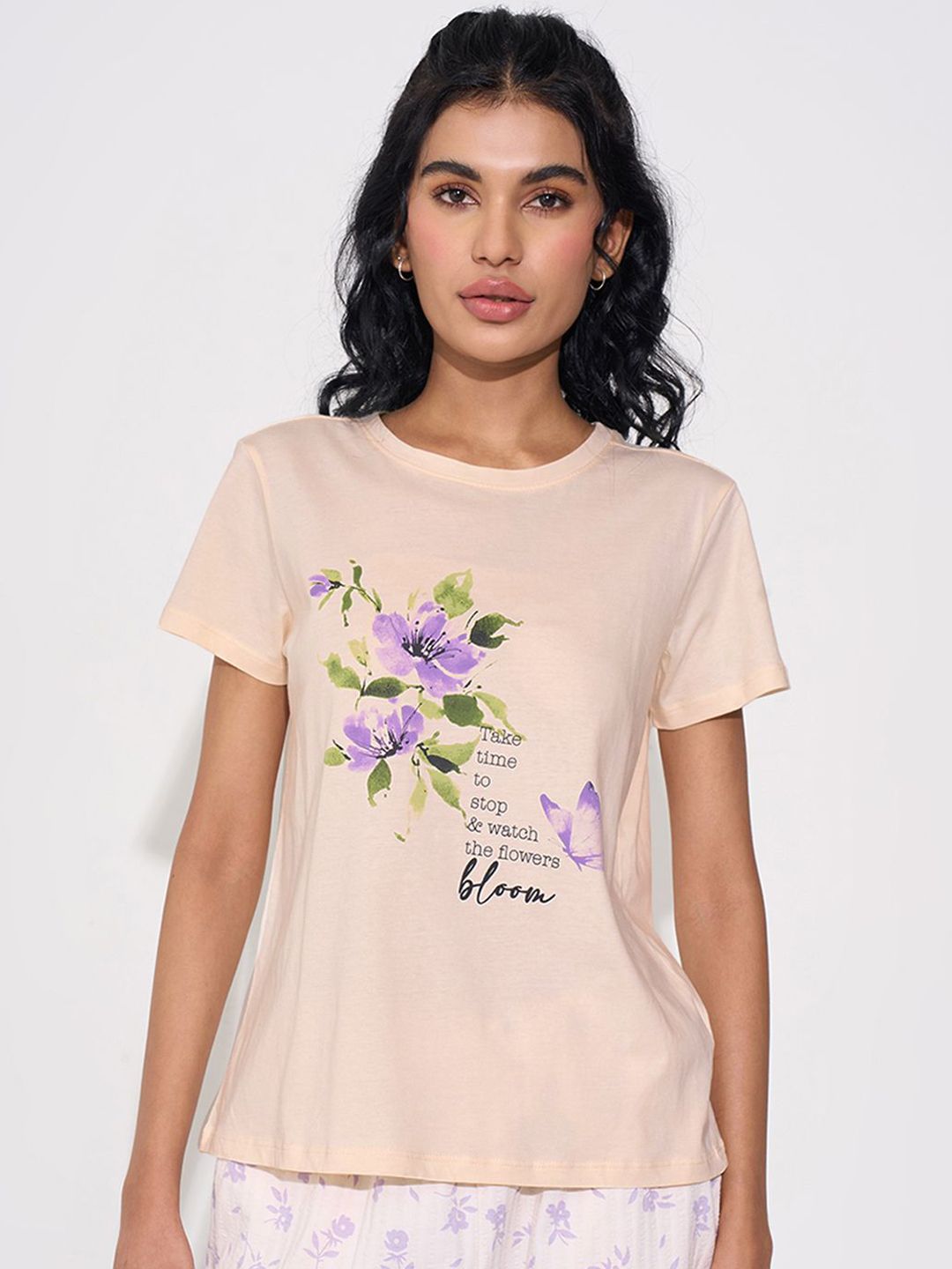 Dreamz by Pantaloons Women Floral Printed Pure Cotton Lounge T-Shirt-picture-30