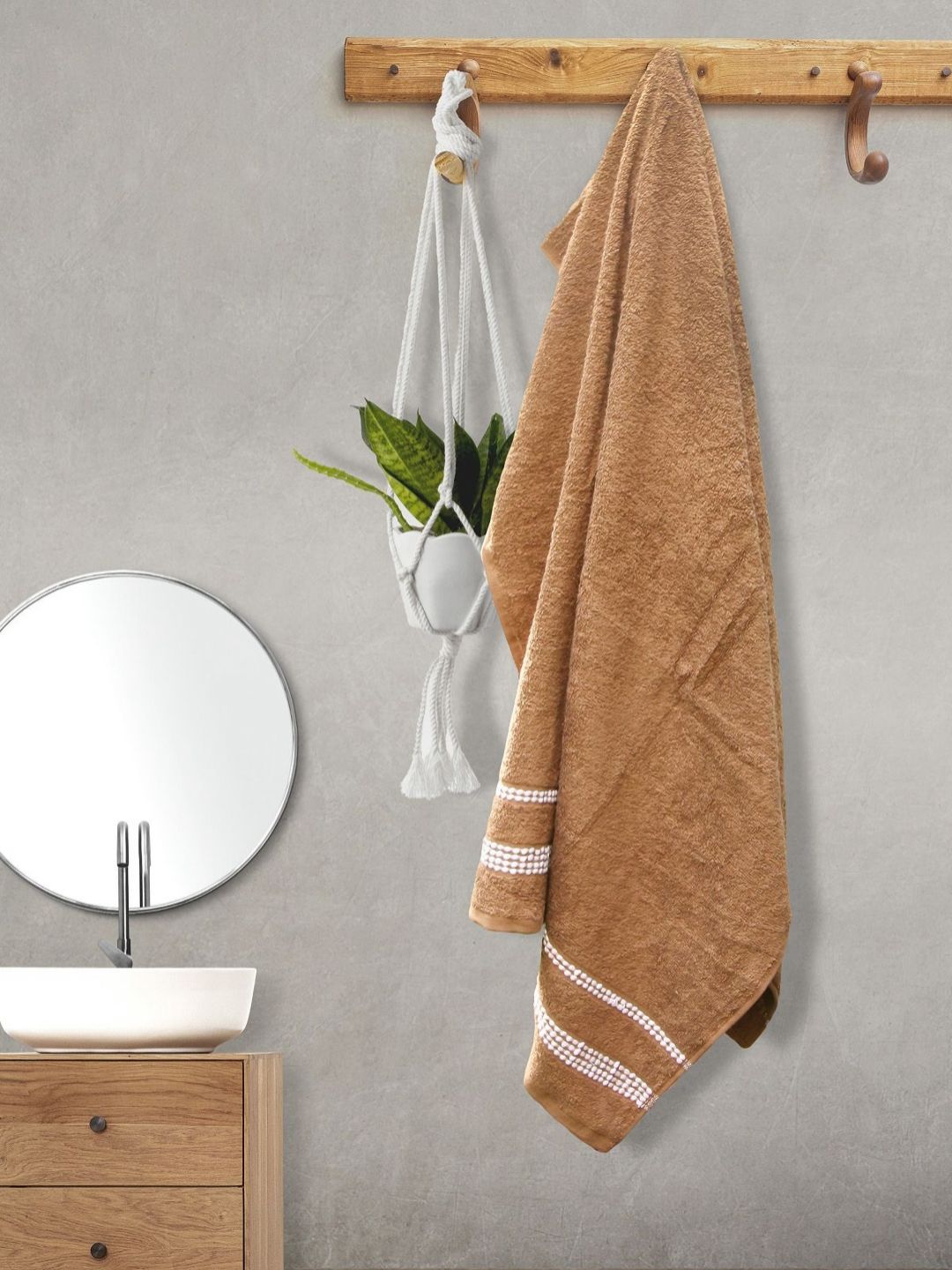 Florida Brown & White Striped Cotton 350 GSM Bath Towel-image-7