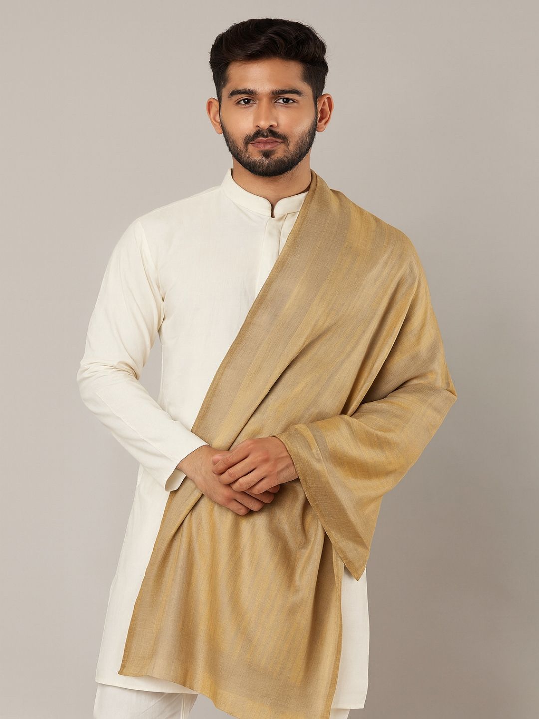 MUFFLY Men Zari Twilight Reversible Wool Stole with Border-picture-20