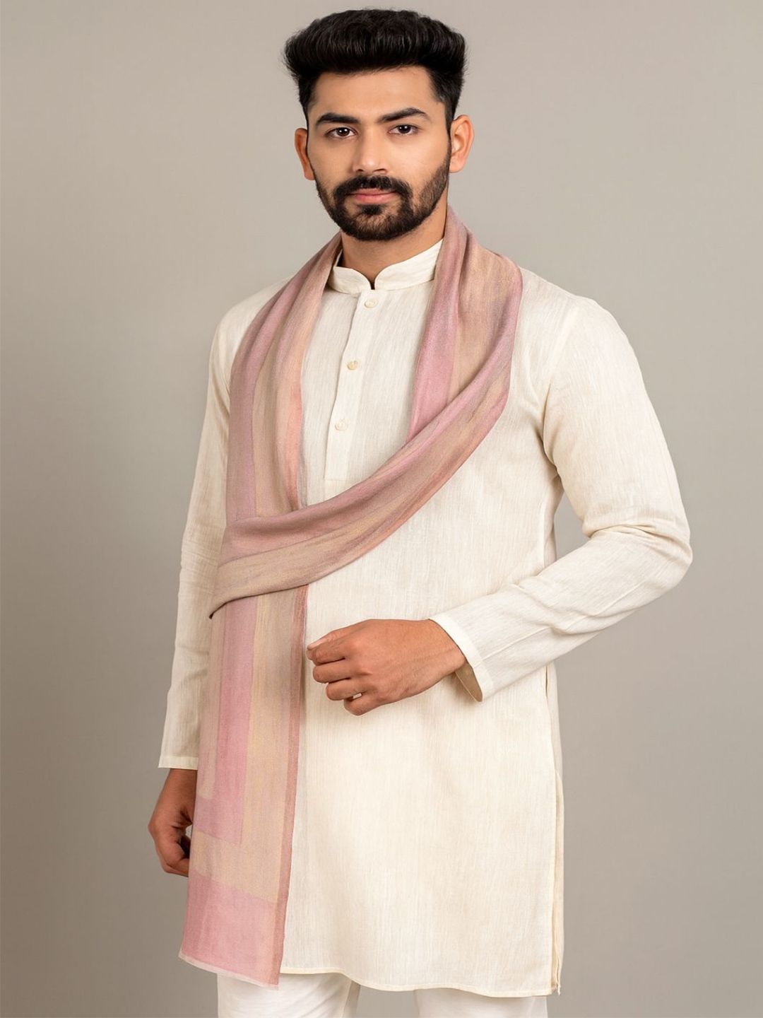 MUFFLY Men Zari Twilight Solid Wool Stole with Golden Border-picture-50