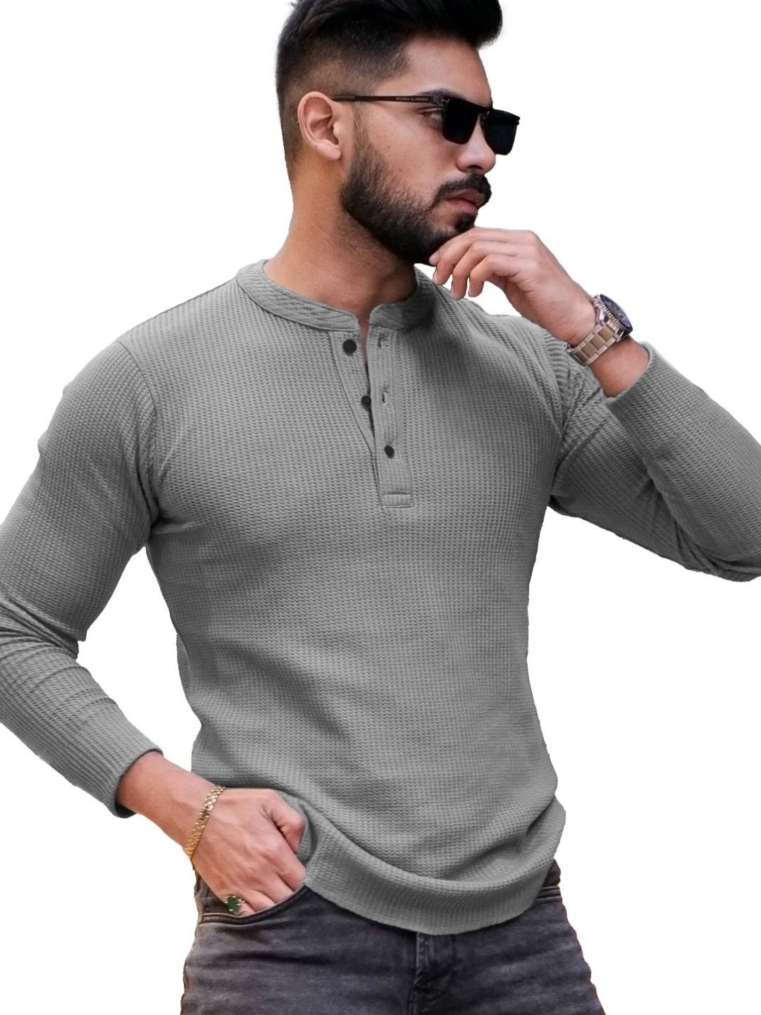 HOODLER Men Solid Henley Neck Cotton T-shirt-picture-17