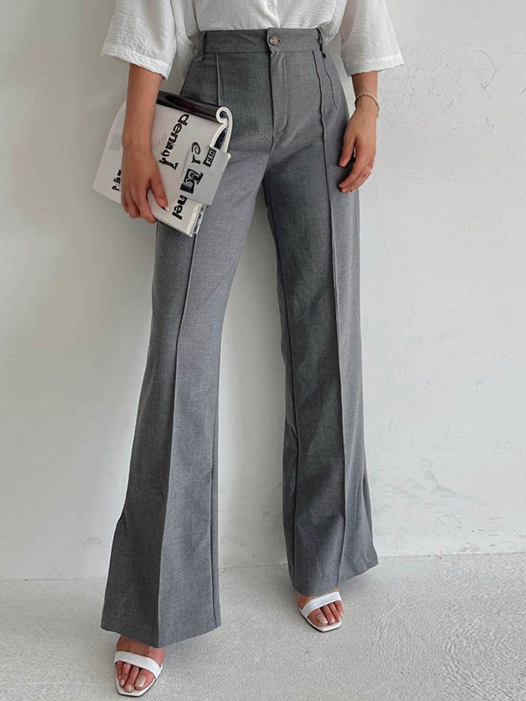 LULU & SKY Women Flared High-Rise Easy Wash Trousers-picture-33