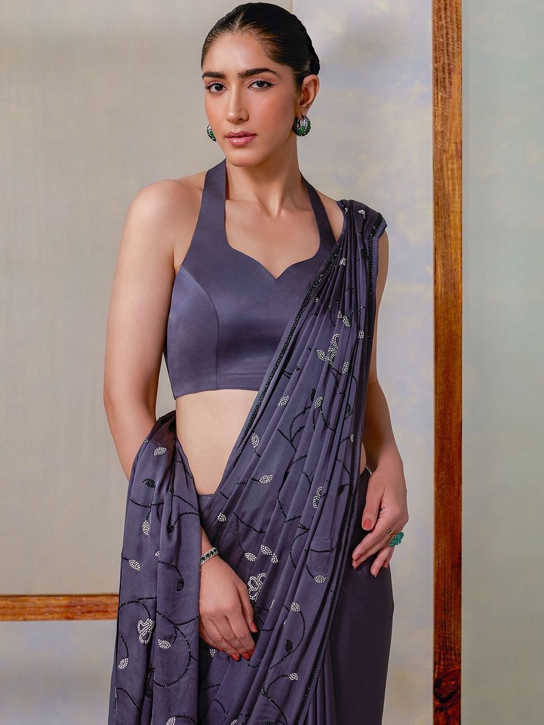Soch Floral Embellished Beads and Stones Pure Crepe Saree-picture-30