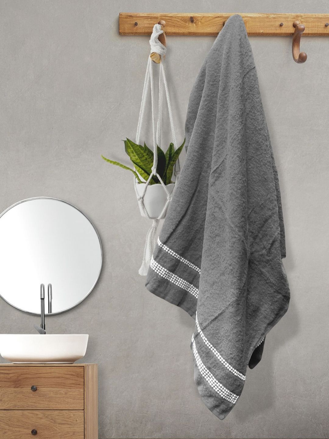 Florida Grey & White Striped Cotton 350 GSM Bath Towel-image-41
