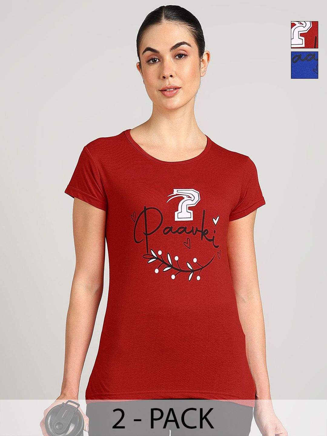 PAAVKI Women Pack of 2 Typography Printed Round Neck Cotton T-shirts-picture-18