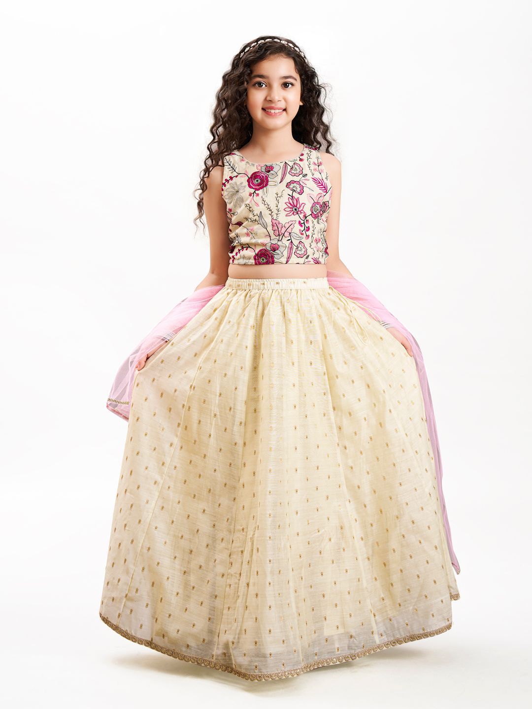 Bitiya by Bhama Girls Embroidered Ready to Wear Lehenga & Blouse With Dupatta-picture-19