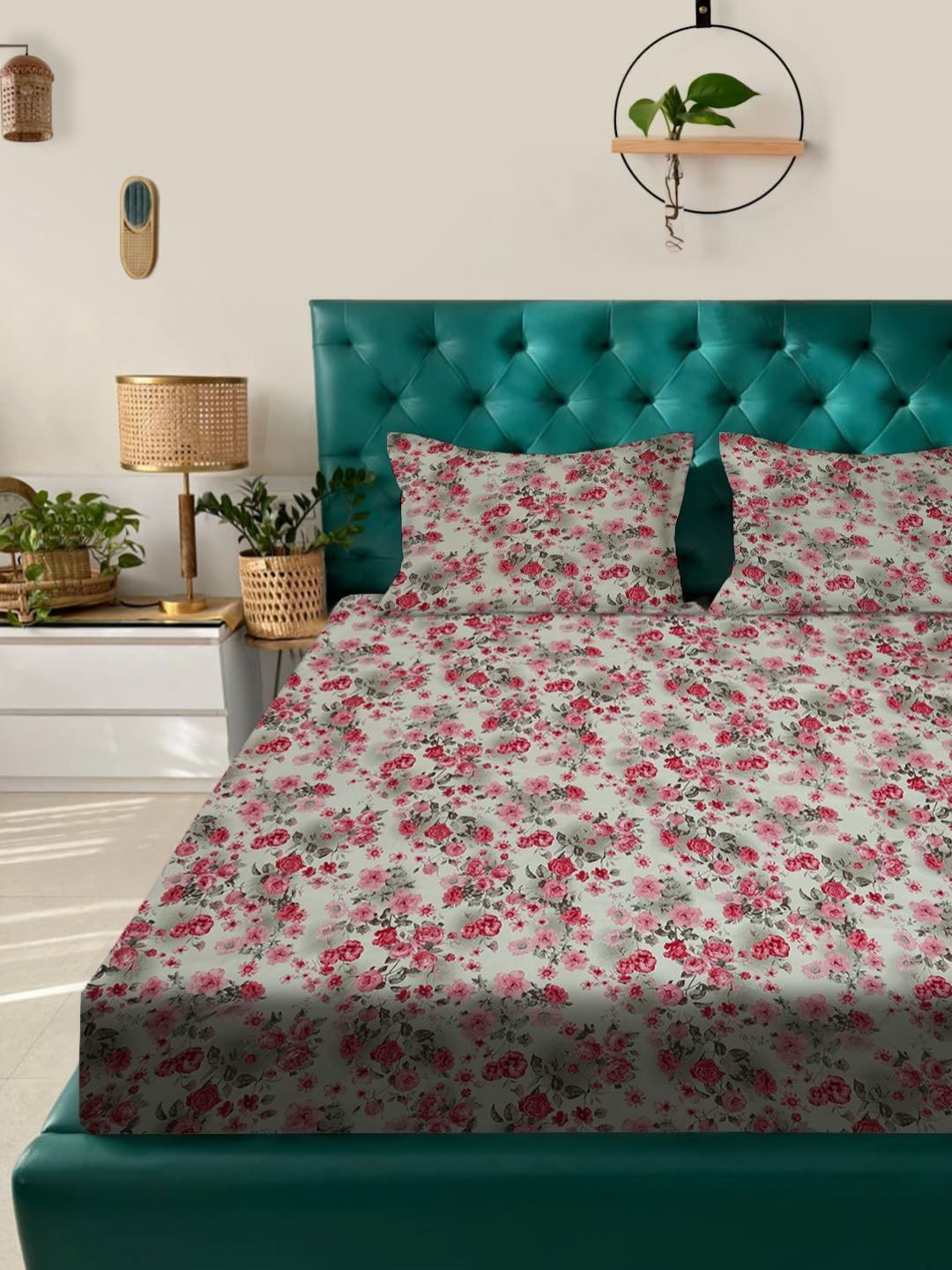 ROSARA HOME Red Floral Printed Cotton 180 TC Queen Bedsheet Set-picture-6