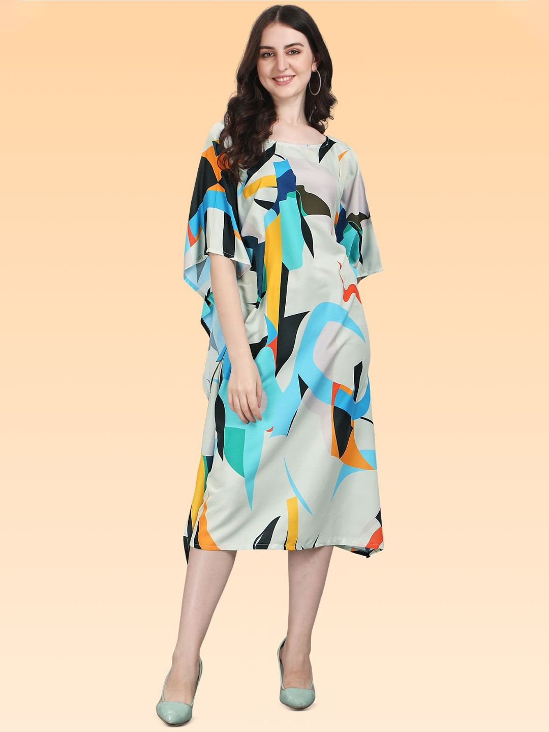 SilkSutra Print Kimono Sleeve Kaftan Midi Dress-picture-36