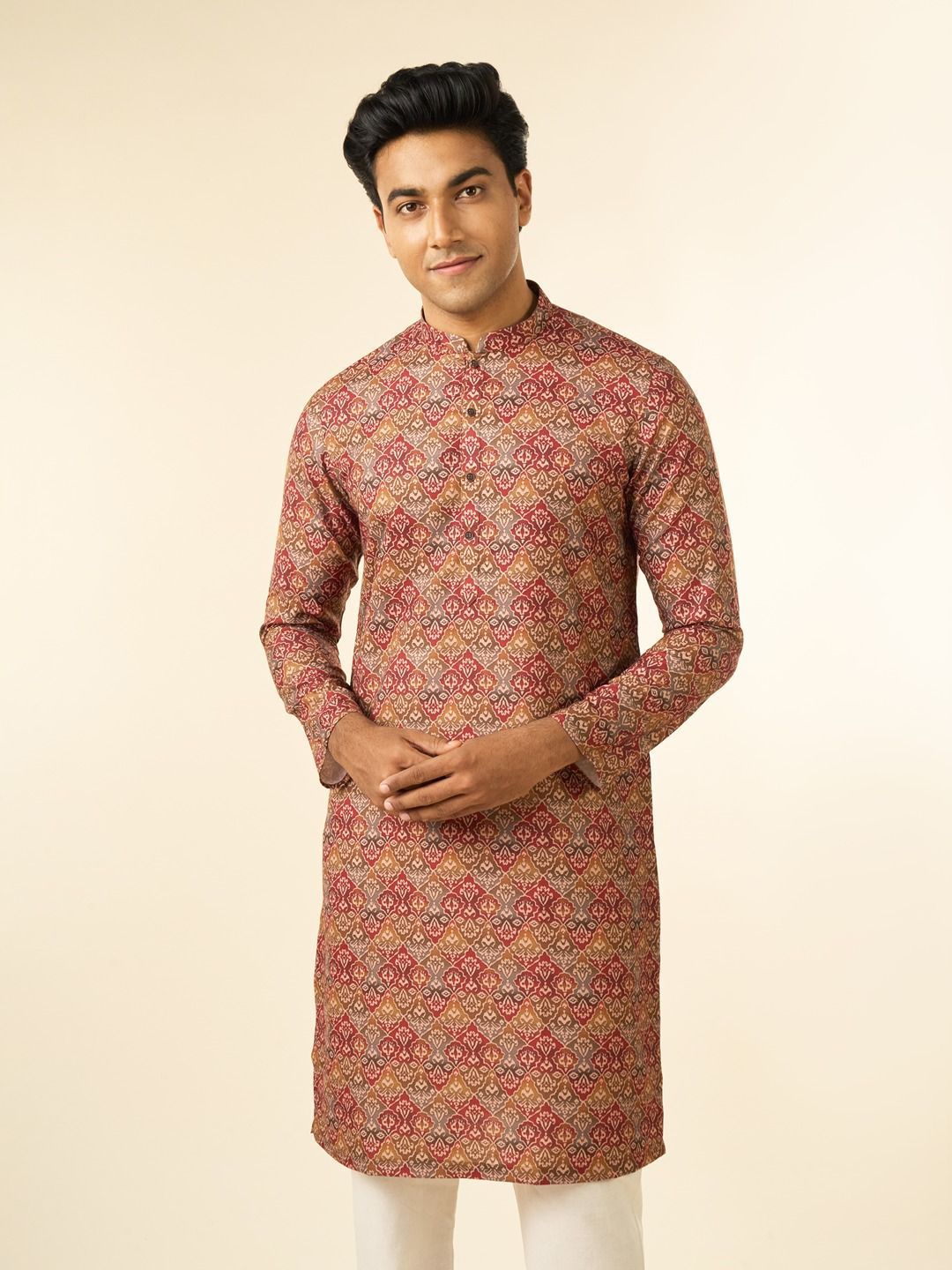 Diwas by Manyavar Men Ethnic Motifs Printed Festive Cotton Straight Kurta-picture-41
