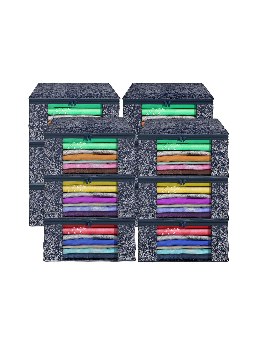 Aura Navy Blue And White 12 Pieces Printed Foldable Saree Covers-image-28
