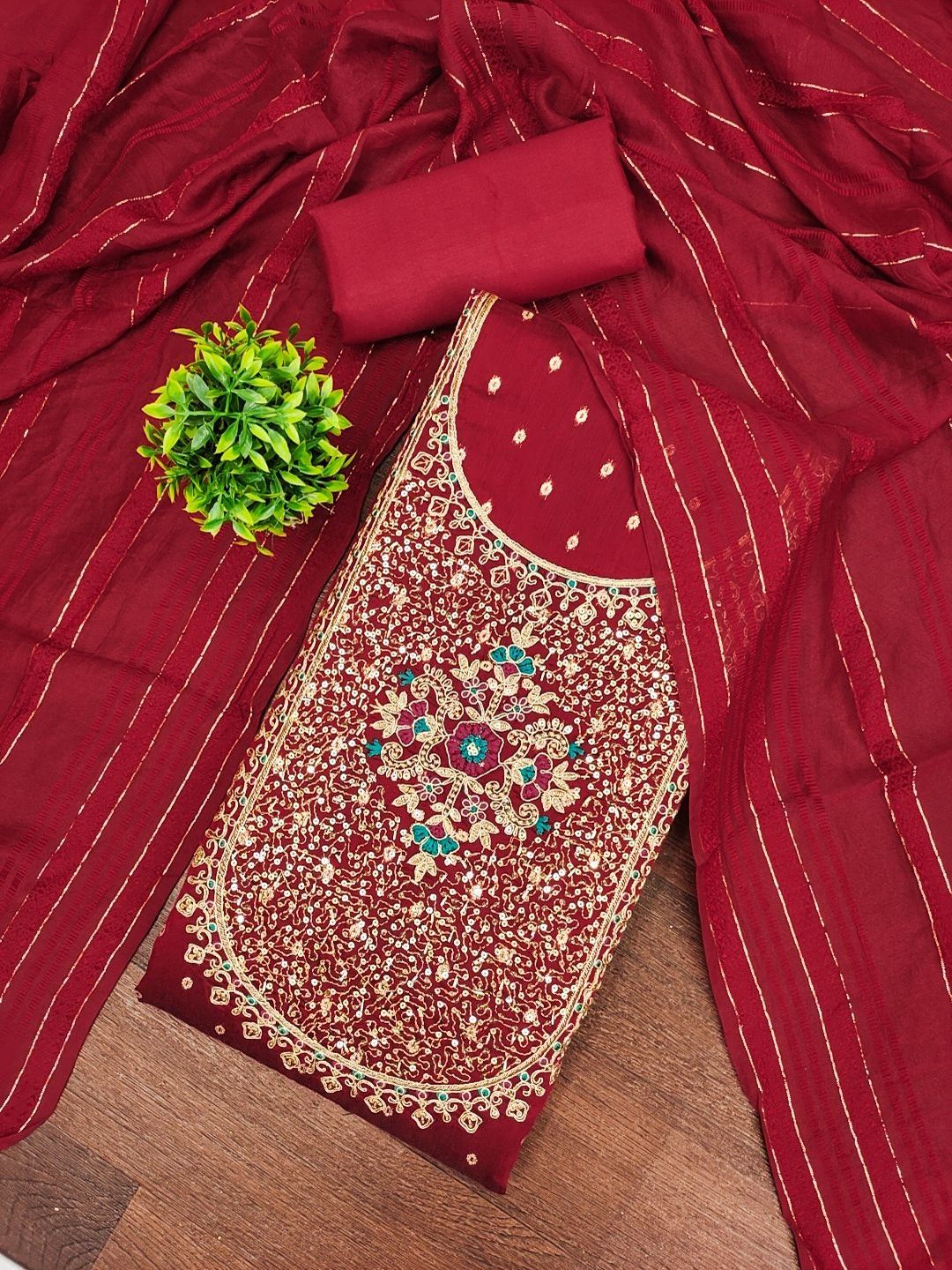 KALINI Embroidered Cotton Blend Unstitched Dress Material Dress Material-image-45