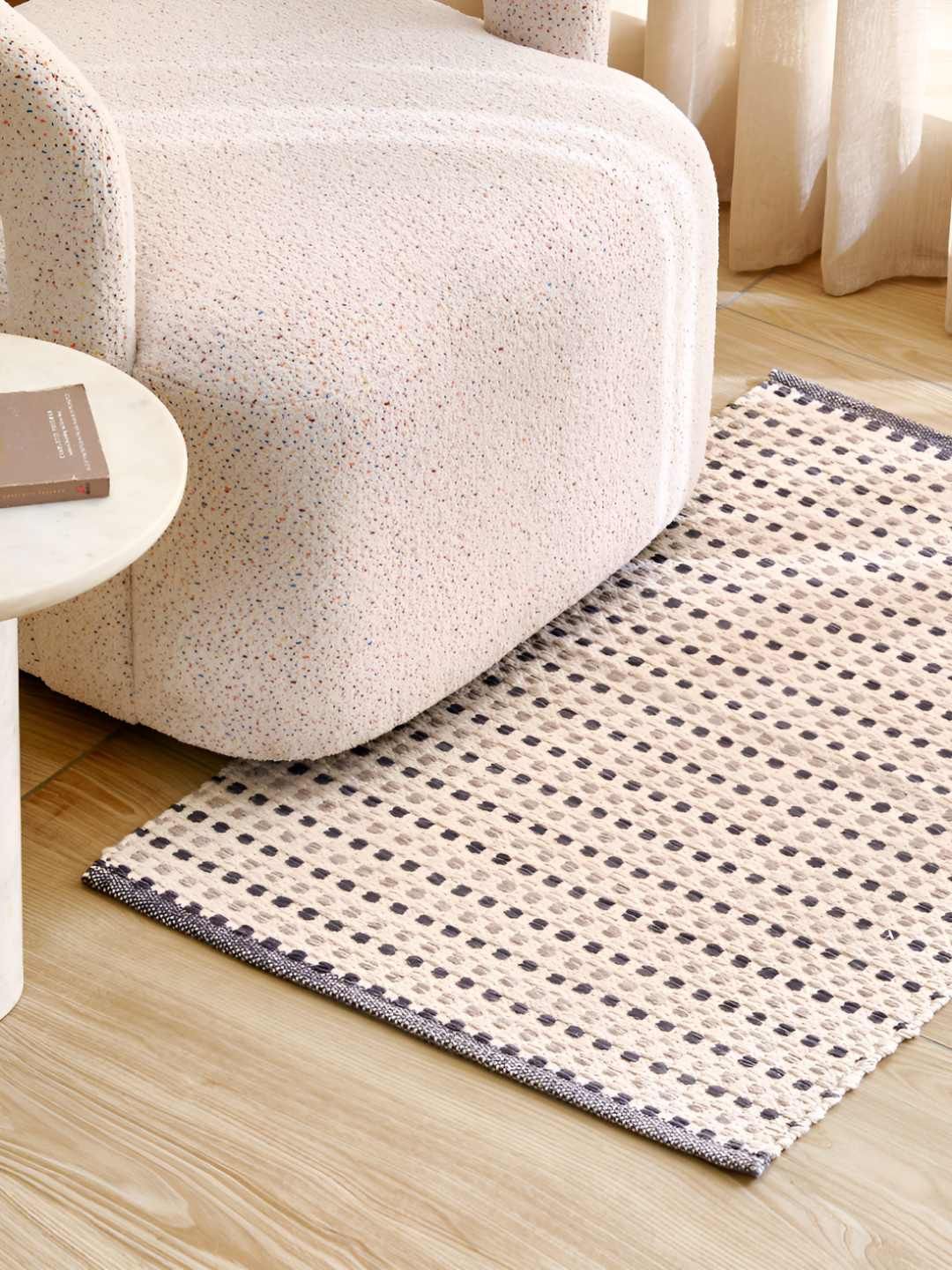 Home Centre Melange Grey & Off White Woven Cotton Dhurrie-image-1