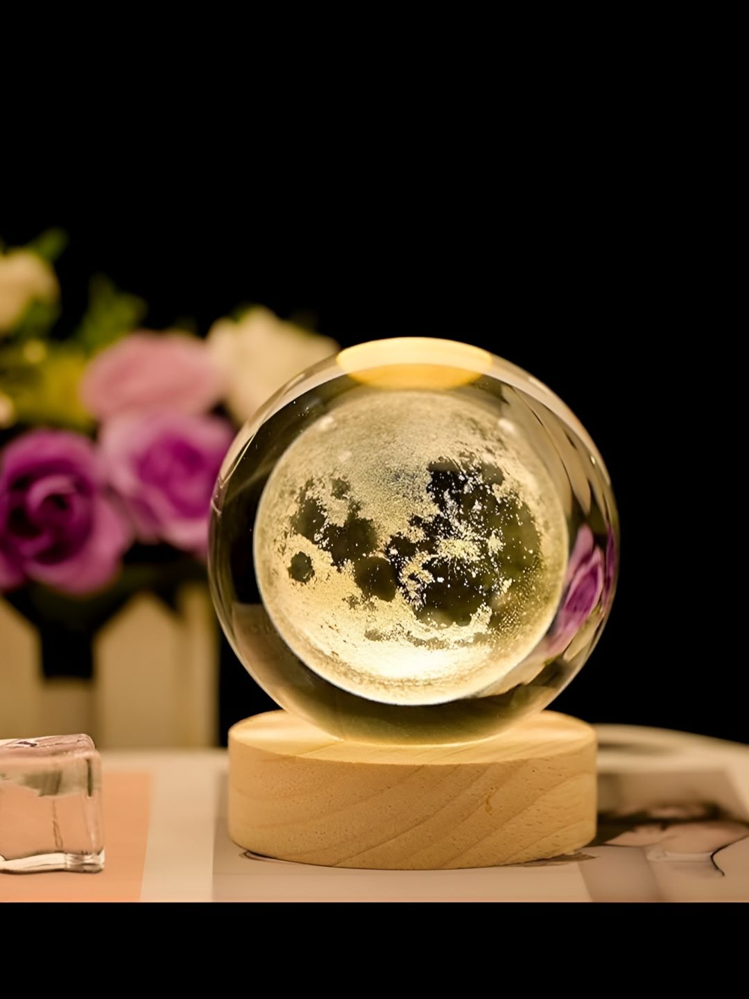 The Purple Tree White & Brown Moon Night Light Table Lamp