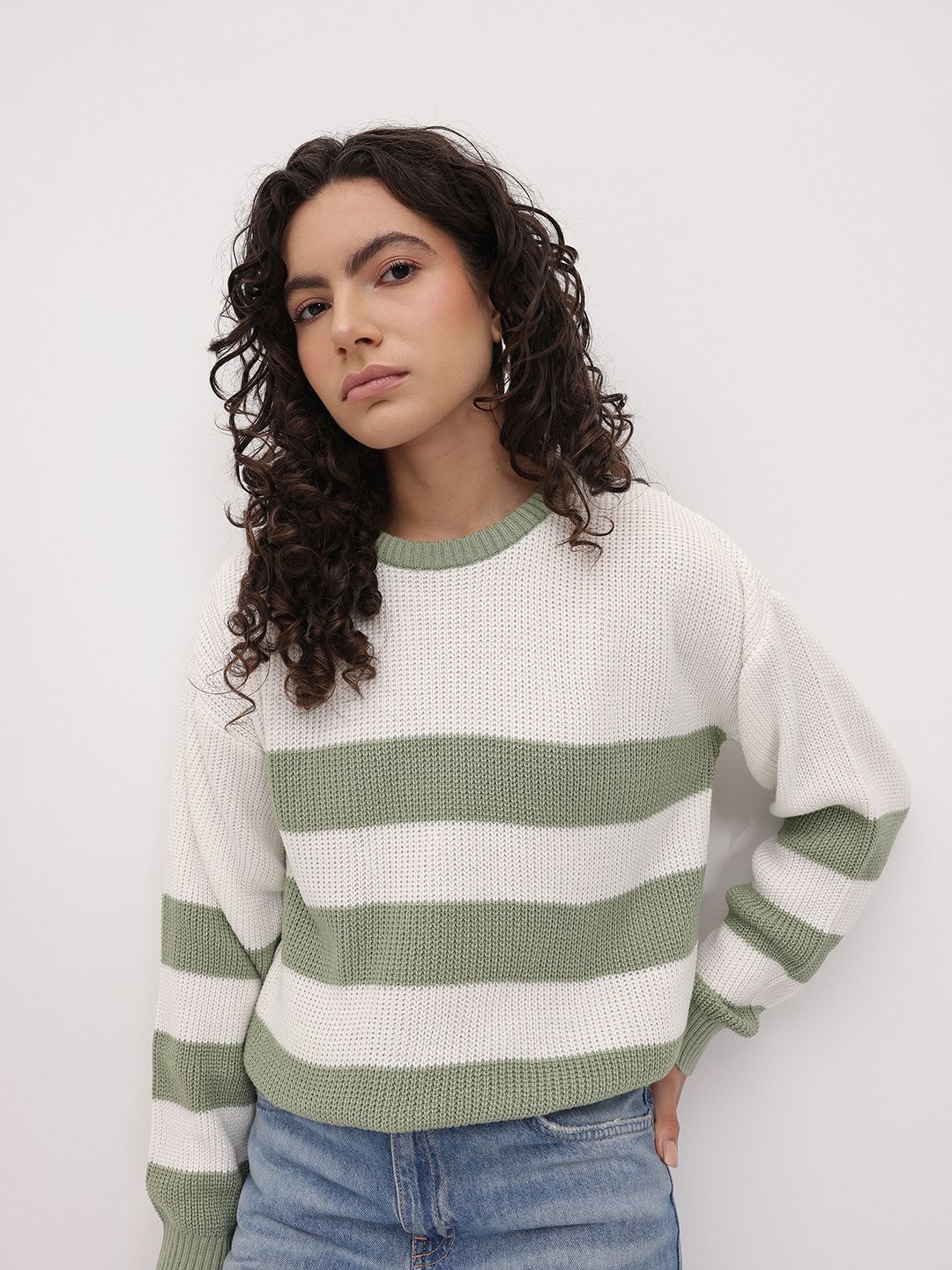 The Roadster Life Co. Horizontally Self-Striped Drop-Sleeves Acrylic Pullover-picture-17