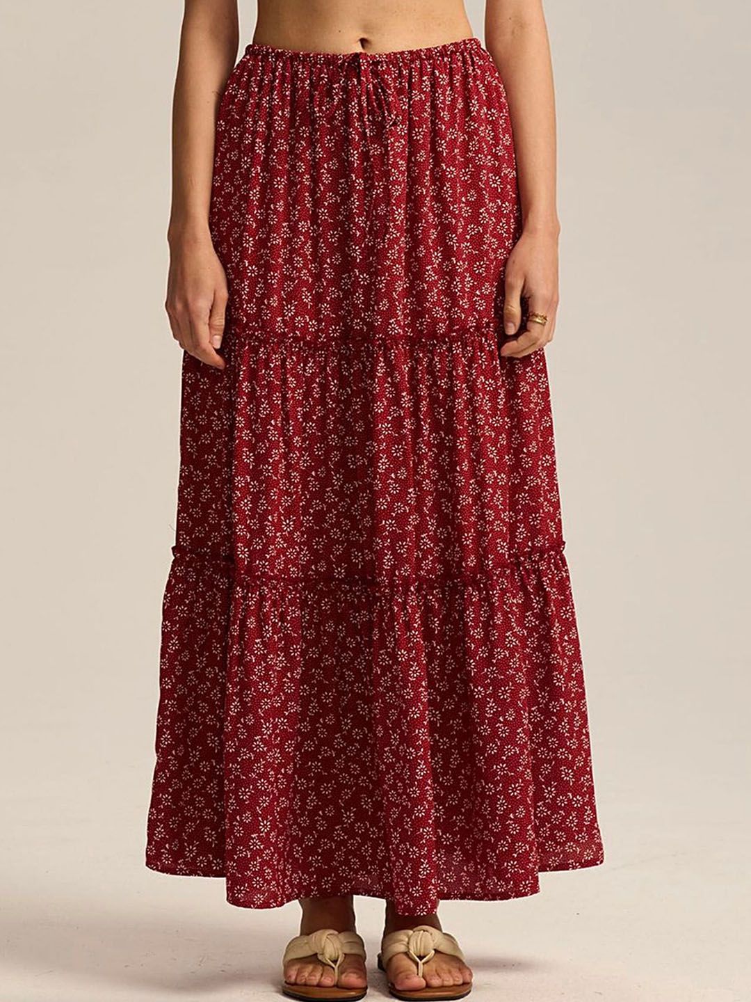 LULU & SKY Women Floral Printed Mid-Rise Tiered Maxi Skirt-picture-30