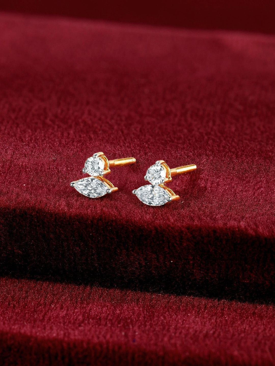 GIVA Women 14Kt Gold Stud Earrings With 0.43 Carat Lab Grown Diamond - 0.92 g-image-3