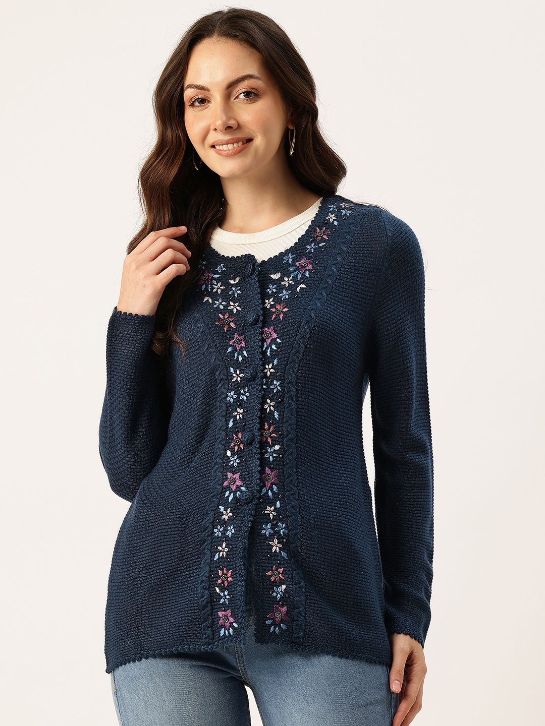APSLEY Self-Striped Cardigan with Embroidered Detail-image-11
