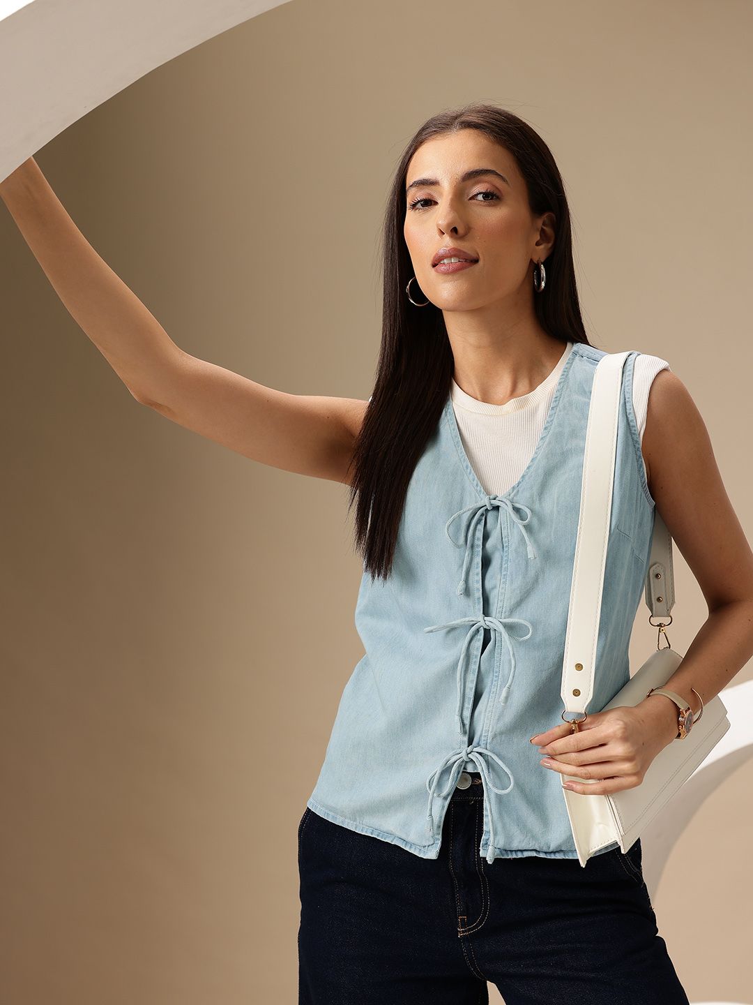 Chemistry Pure Cotton Tie-Up Detail Chambray Waistcoat-picture-27