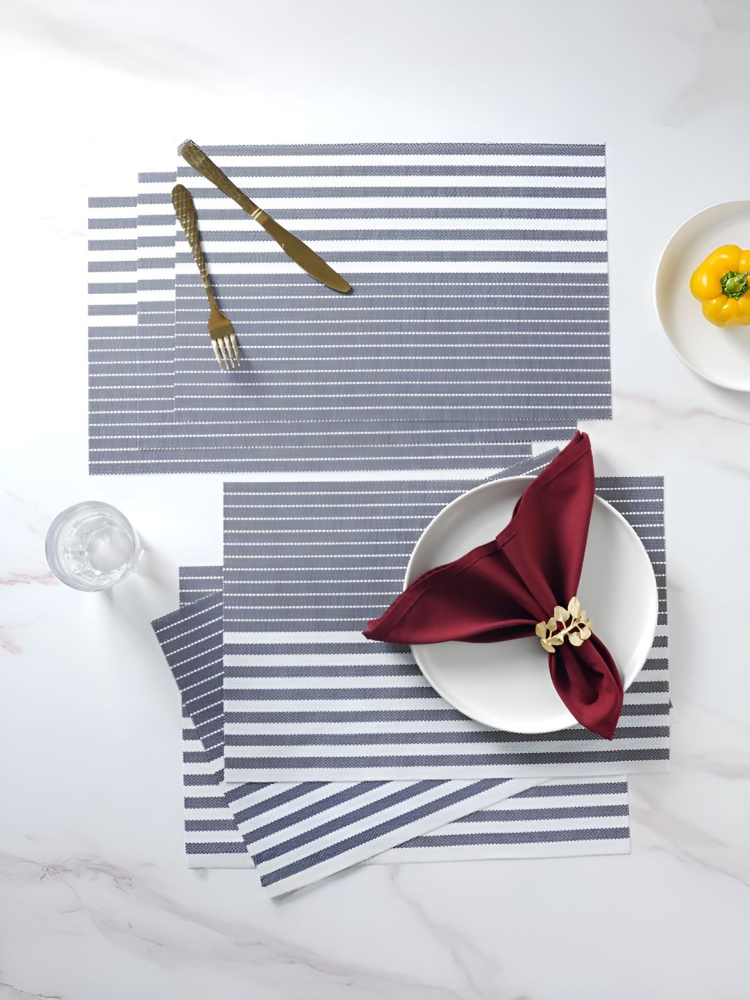 Nestasia White & Blue 6 Pieces Striped Table Placemats-picture-47