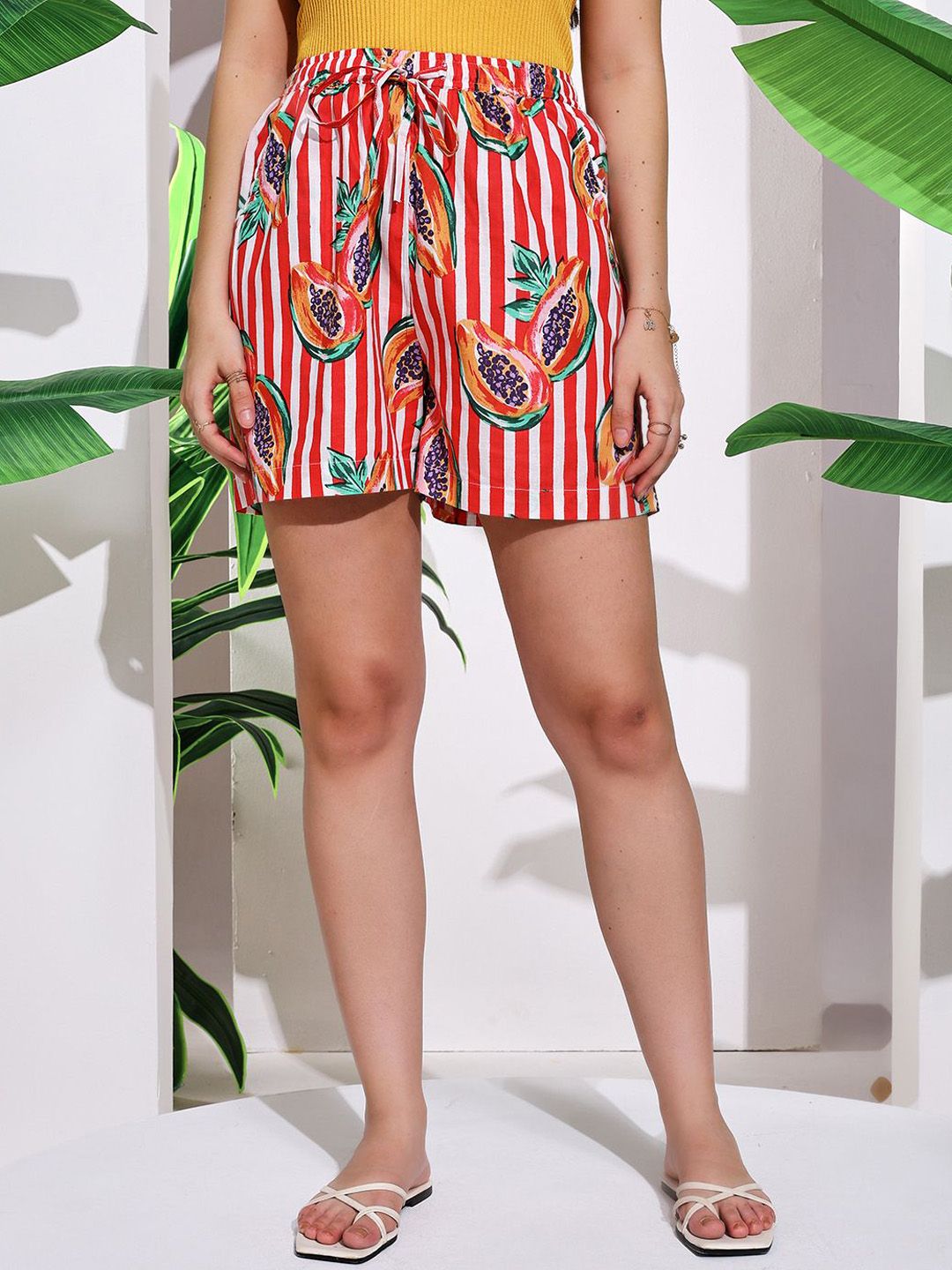 HANDICRAFT PALACE Women Papaya Printed Regular Fit Technology Shorts-picture-34