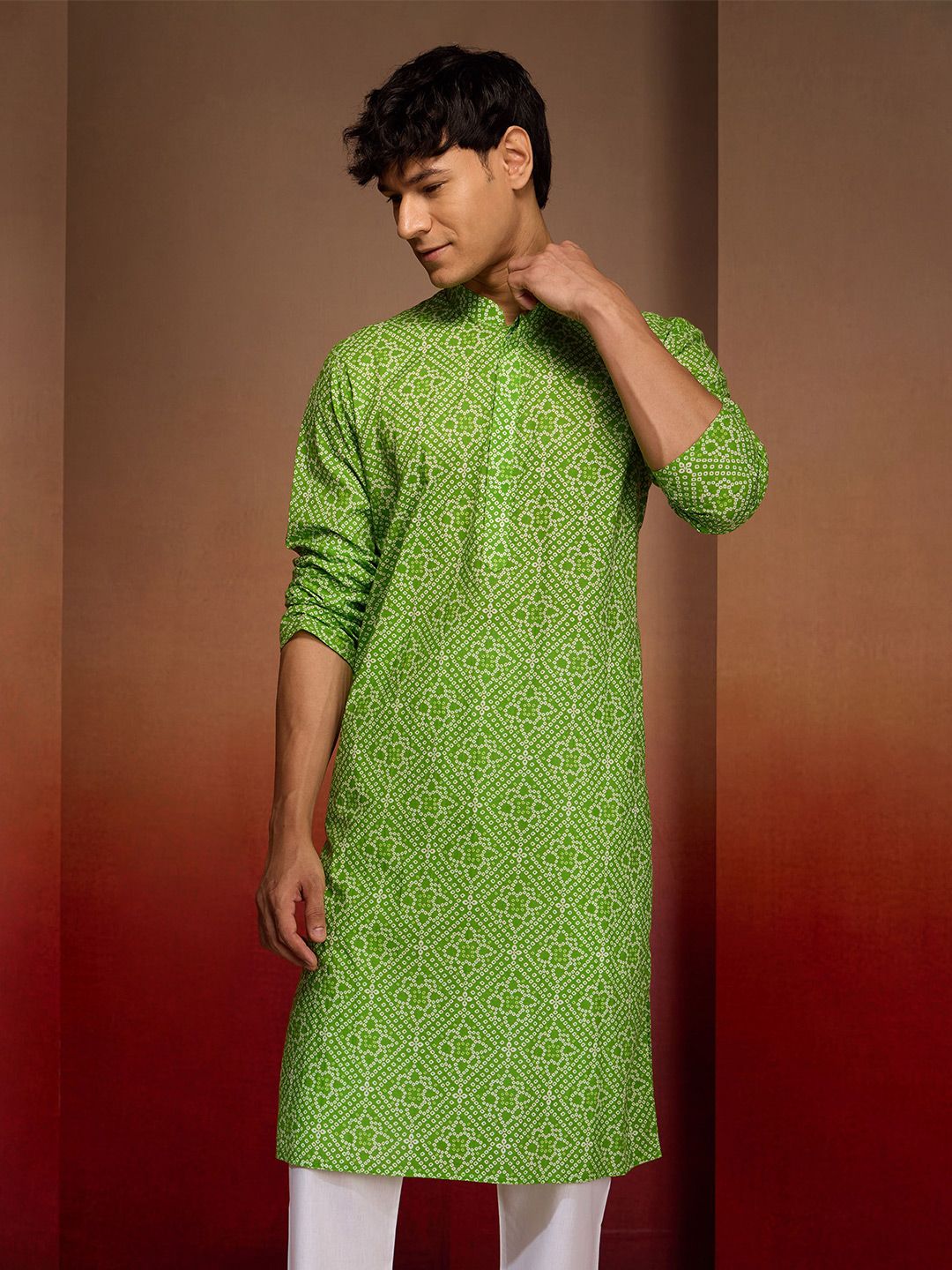 VASTRAMAY Bandhani Printed Mandarin Collar Straight Kurta-picture-20