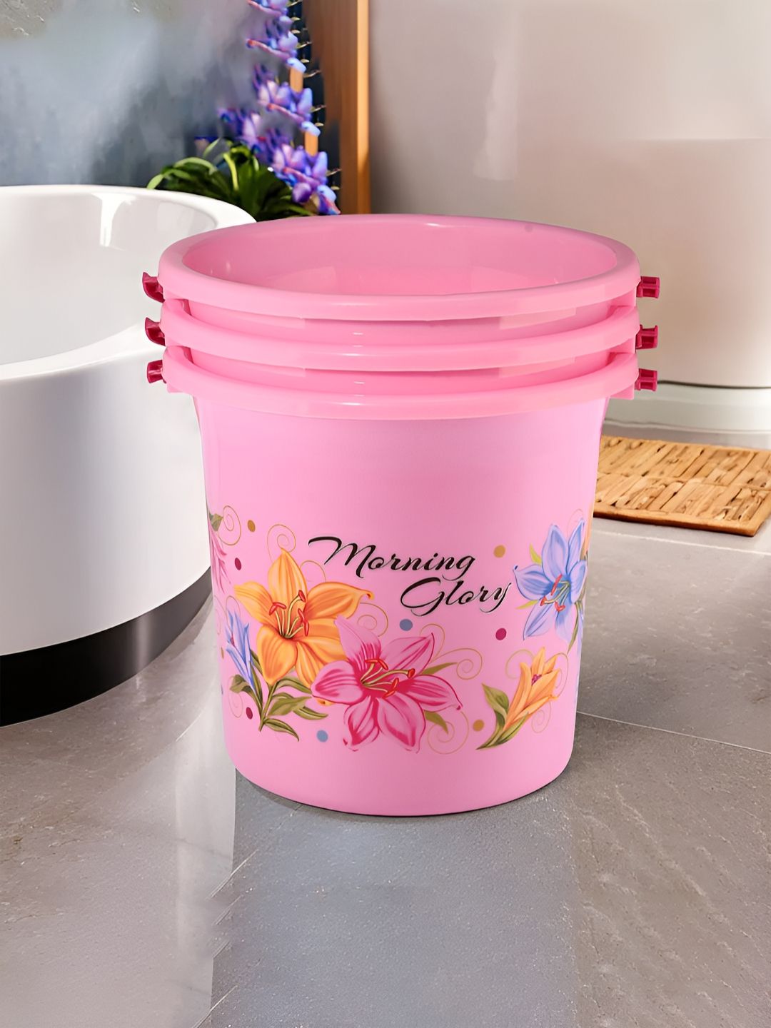 Aura Blue & Green 3 Pieces Floral Printed Water Buckets-picture-28