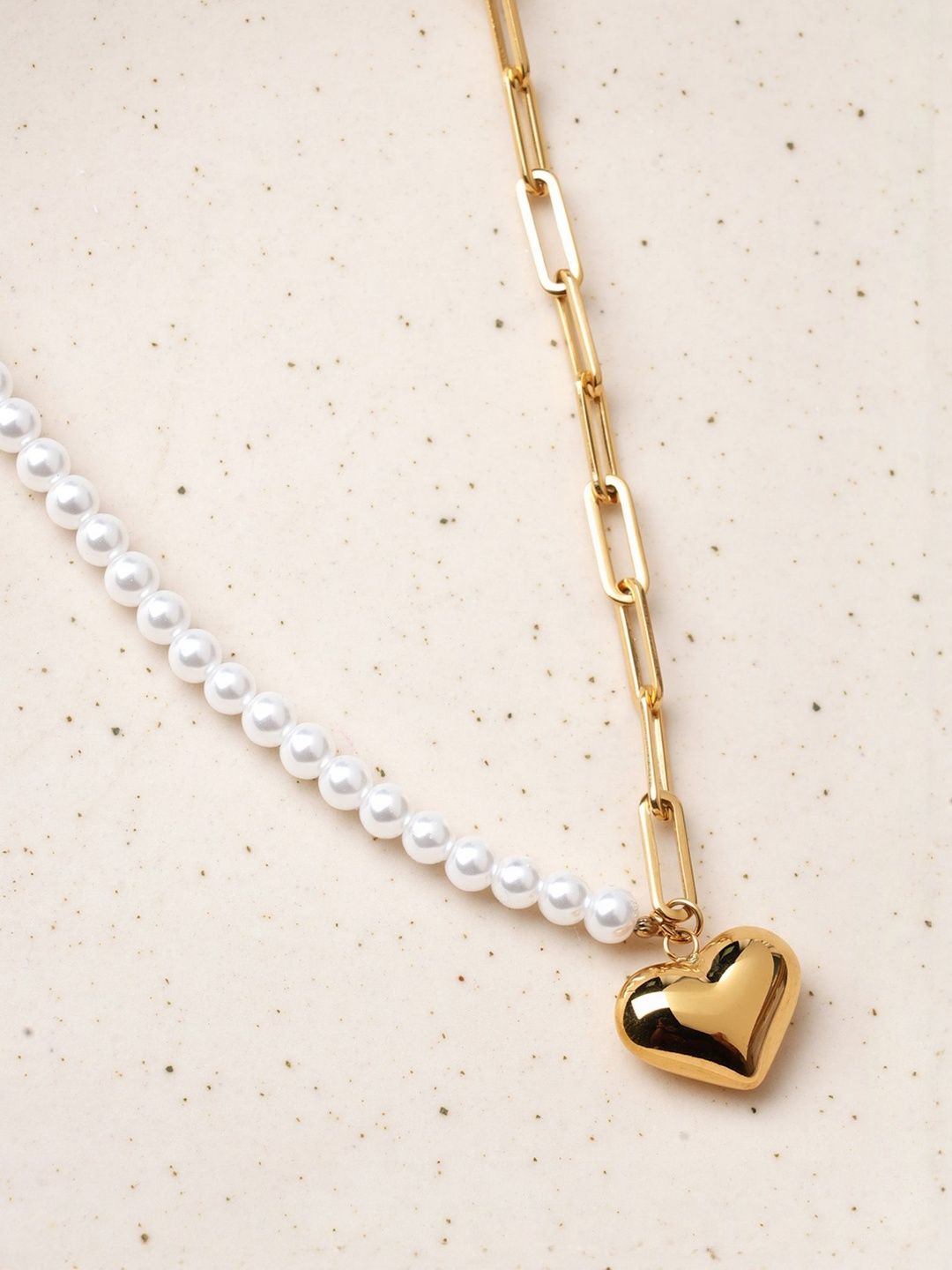PALMONAS Stainless Steel Gold-Plated Pearls Beaded Heart Shaped Waterproof Necklace-picture-54