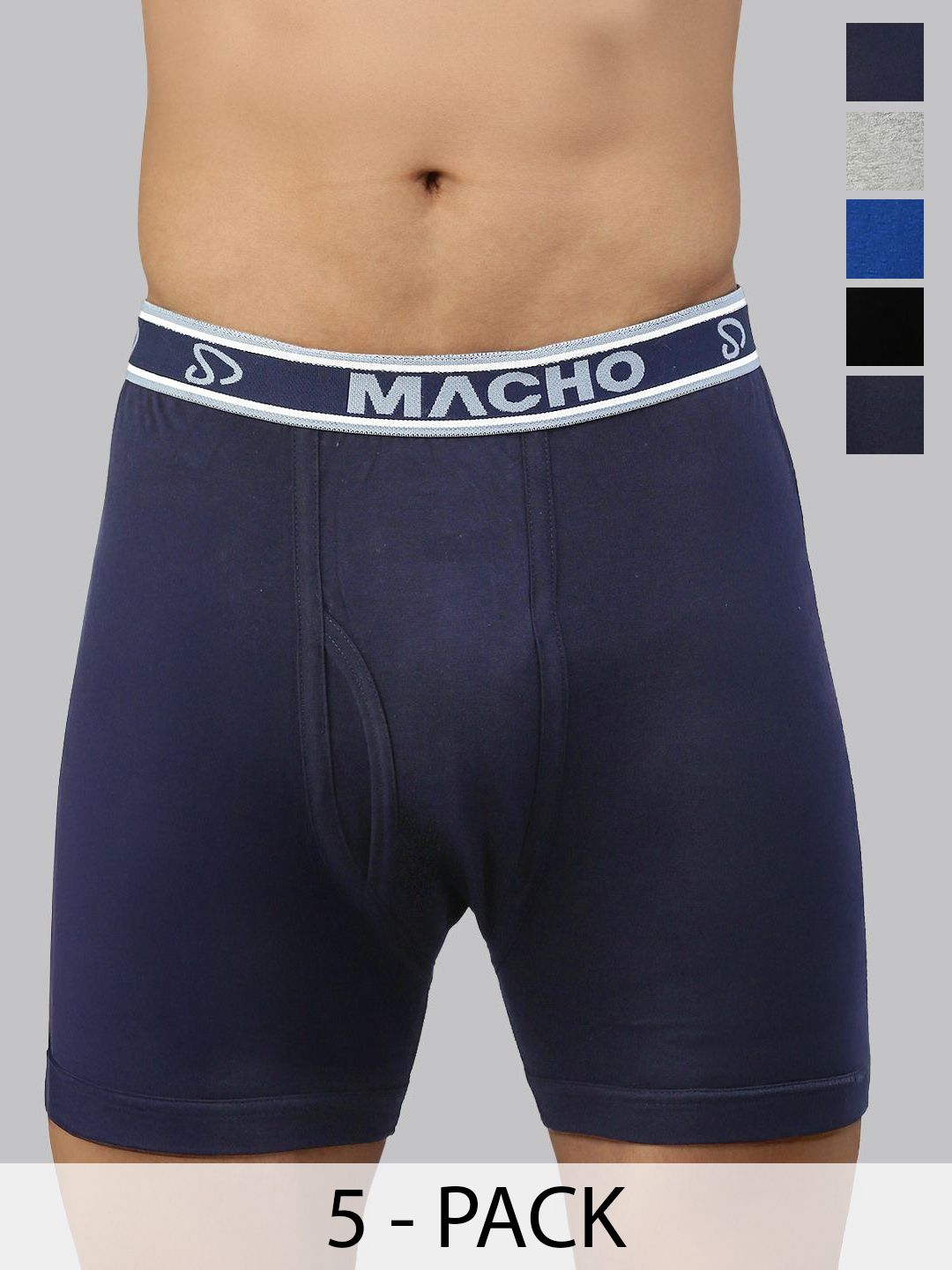 MACHO Sporto Men Pack Of 5 Pure Cotton Mid-Rise Long Trunks