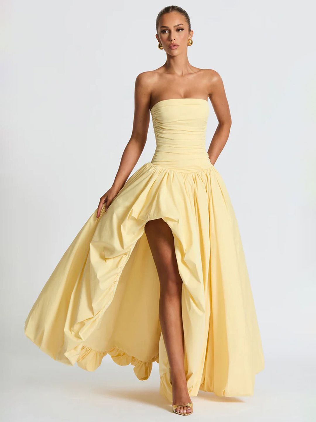 LULU & SKY Women Ruched Asymmetric Bandeau Dress-picture-28