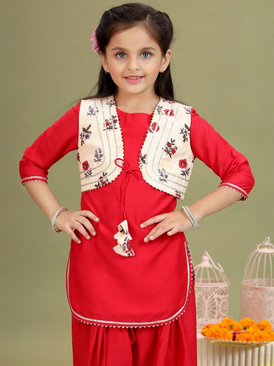 MASTARANG Girls Gotta Patti Embroidered Round Neck Kurta with Patiala-picture-16