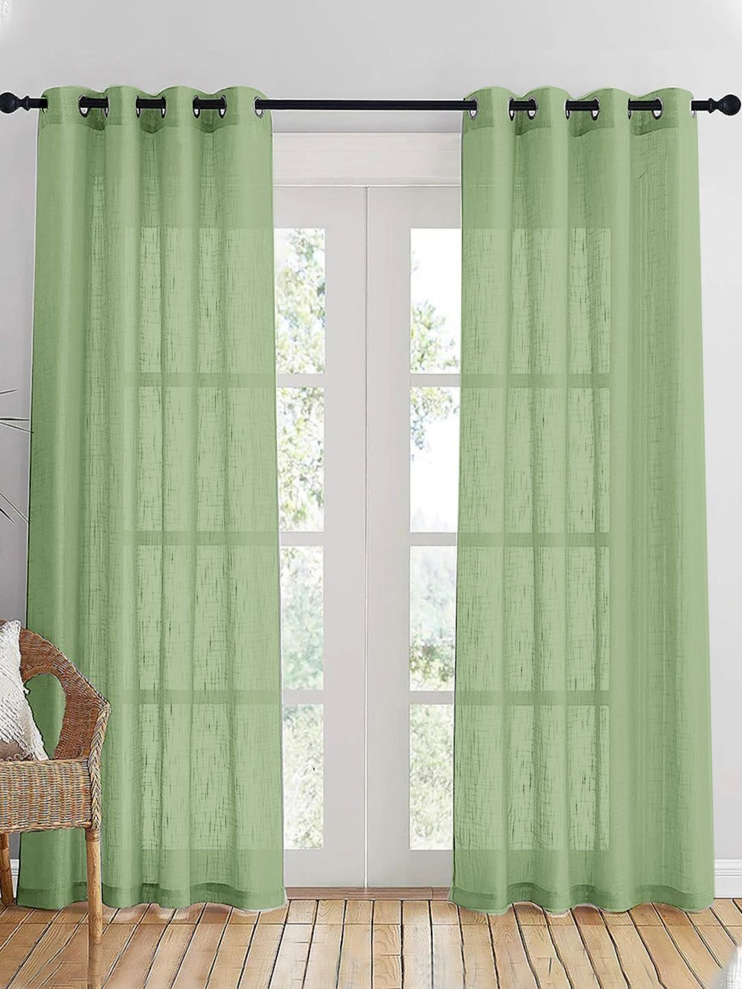 HOMEMONDE Green 2 Pieces Cotton Sheer Long Door Curtains-image-38
