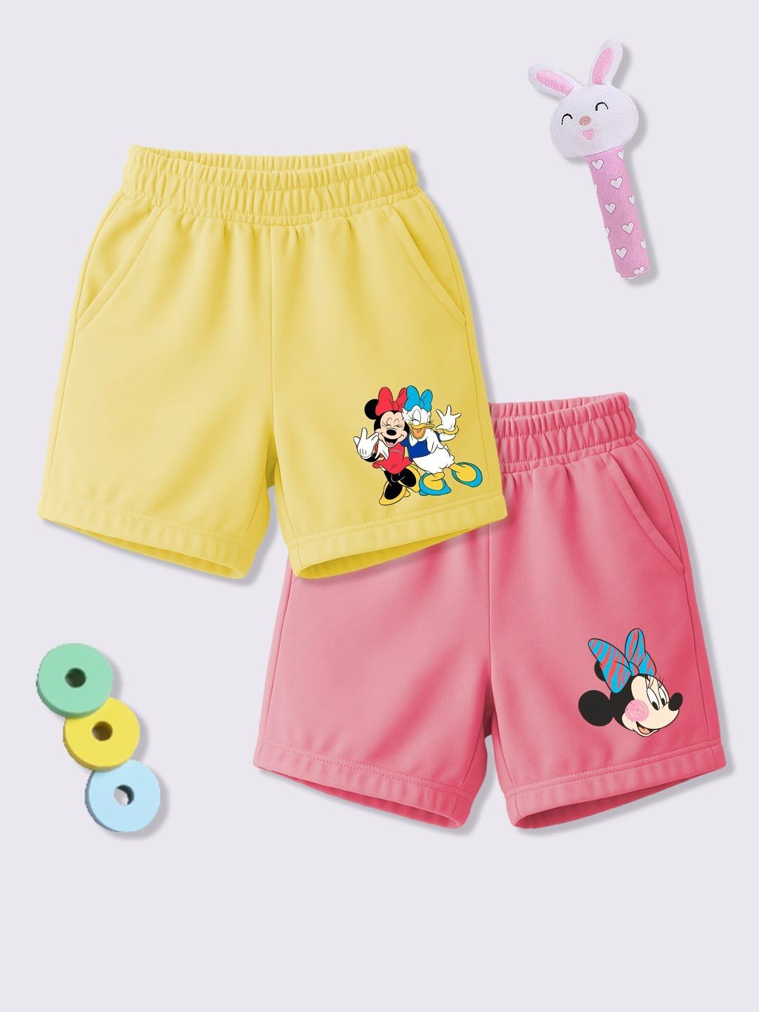 YK Disney Girls Pack Of 2 Mickey & Friends Printed Cotton Shorts