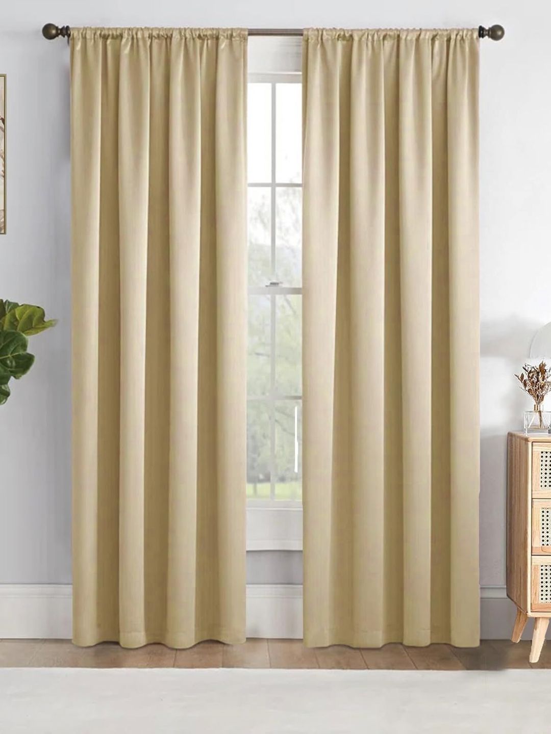HOMEMONDE Beige 2 Pieces Black Out Window Curtains-image-26