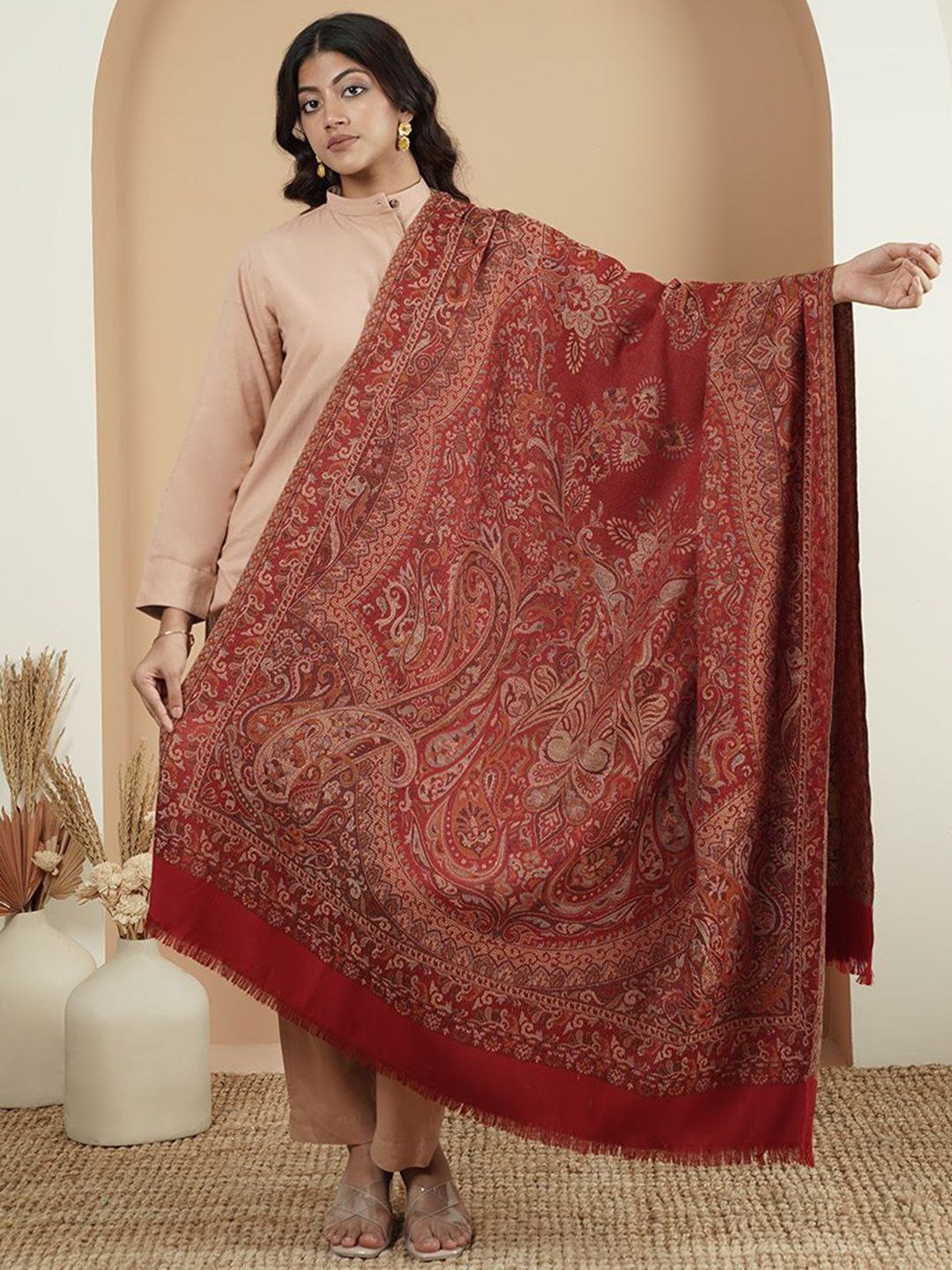 Zamour Women Floral Woven Design Shawl-image-15