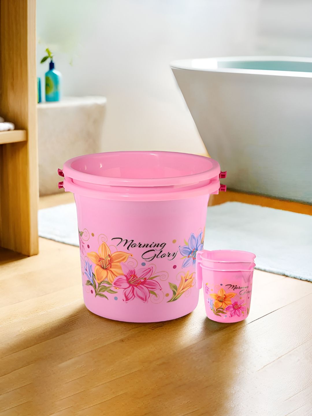 Aura Blue & Pink 4 Pieces Floral Printed Bathroom Combo Sets-image-43
