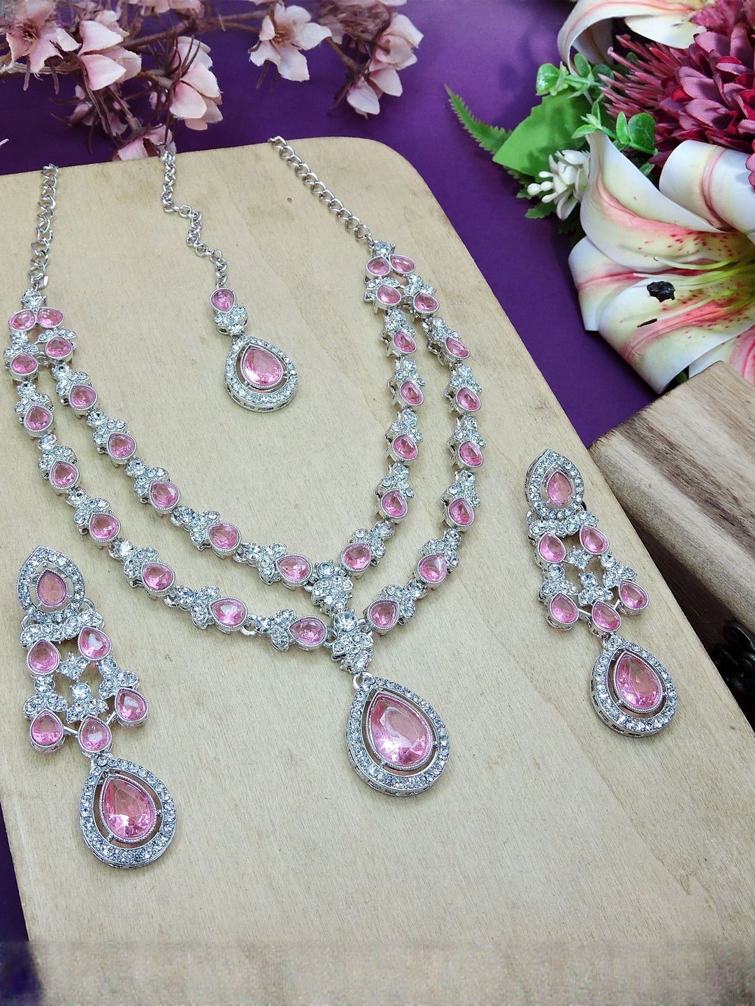 VATSALYA creation Women Rhodium-Plated Alloy Artificial Stones Statement Jewellery Set-picture-25