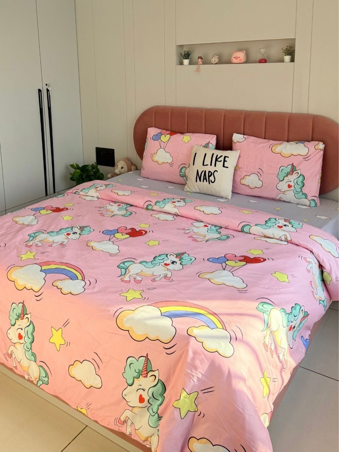 Famyo Pink & Blue 5 Pieces Cartoon Characters Printed Bedding Set-image-40