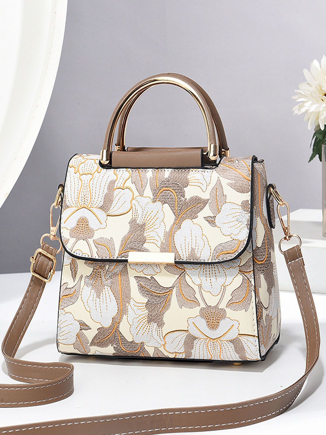 StyleCast Floral Printed Embroidered Structured Sling Bag-picture-16