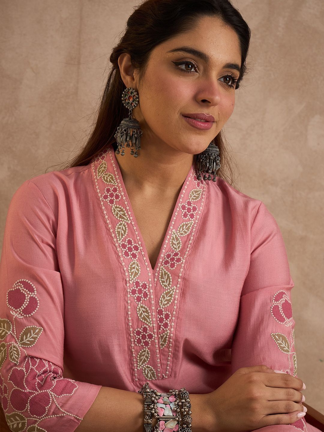 Indo Era Women Floral Embroidered Kurta with Trousers-picture-29